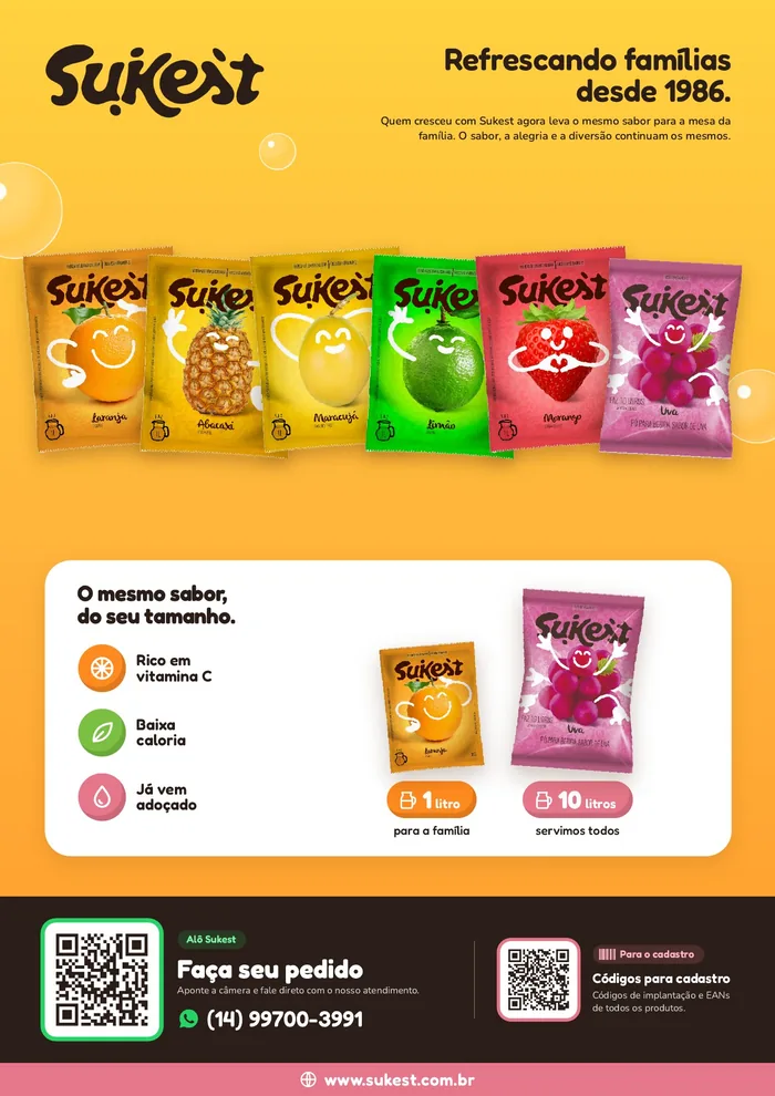Folder Sukest, página 2: refrescos em pó de 1 litro e de 10 litros